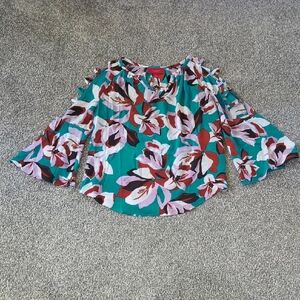 Vibrant Floral Ruffle Sleeve Blouse